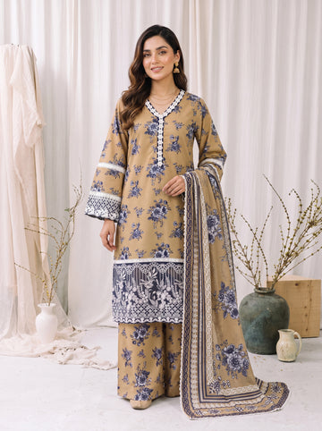 Sumbul – Beige Floral Poly Lawn 3 Piece Printed Suit with Dupatta
