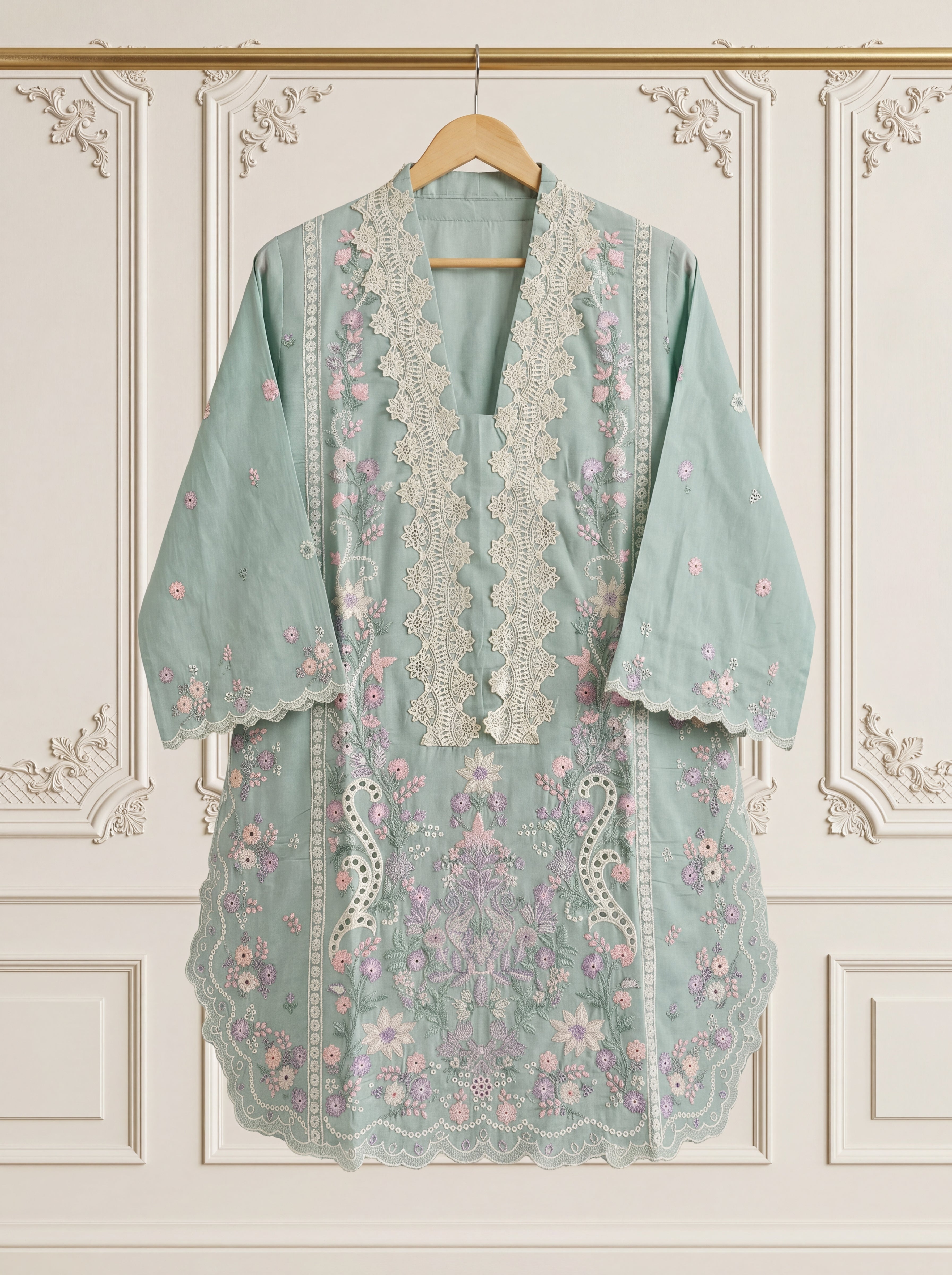 Celestia Mint – Embroidered Luxury Lawn 3 Piece Suit by ANAWA