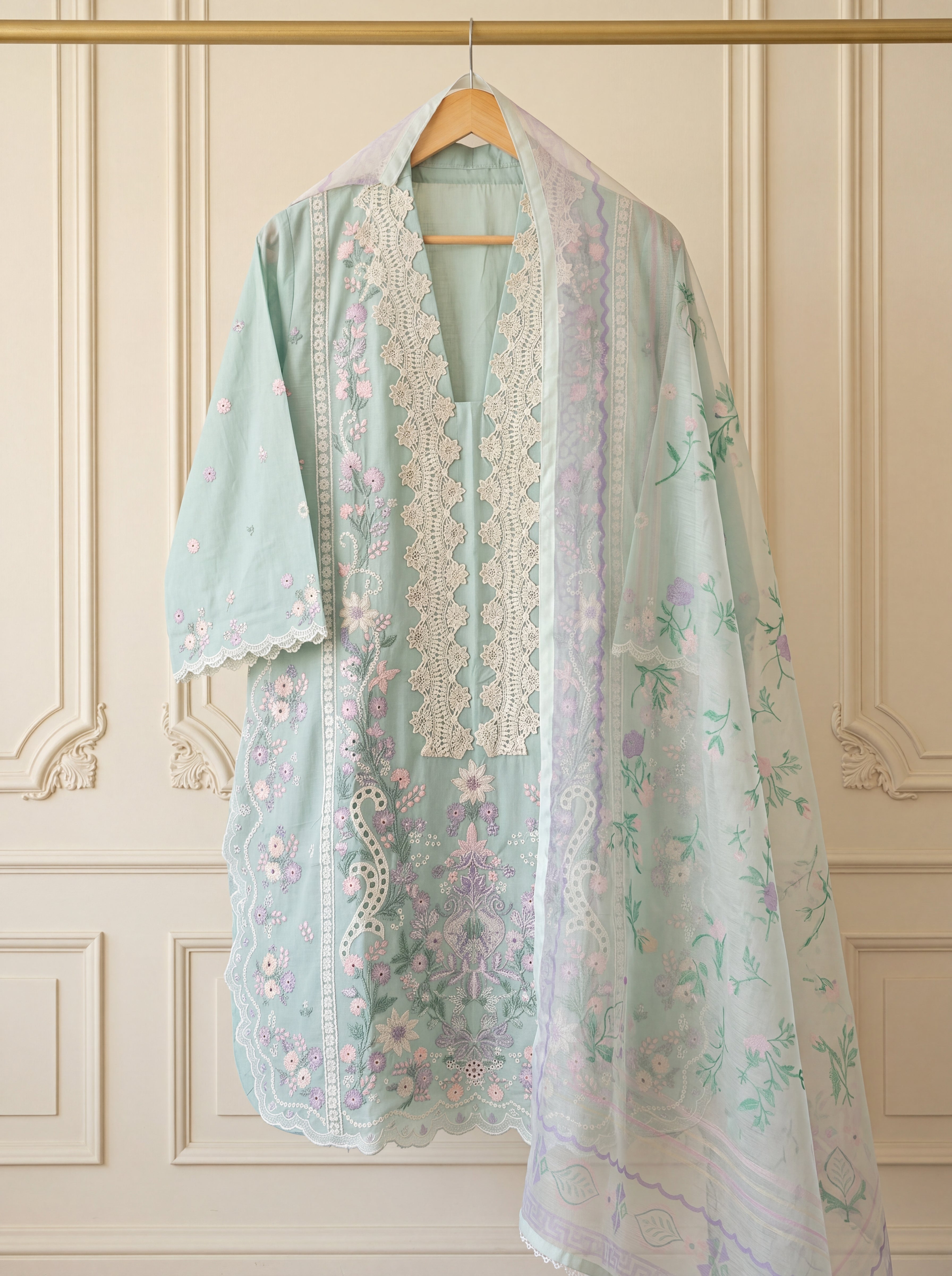 Celestia Mint – Embroidered Luxury Lawn 3 Piece Suit by ANAWA