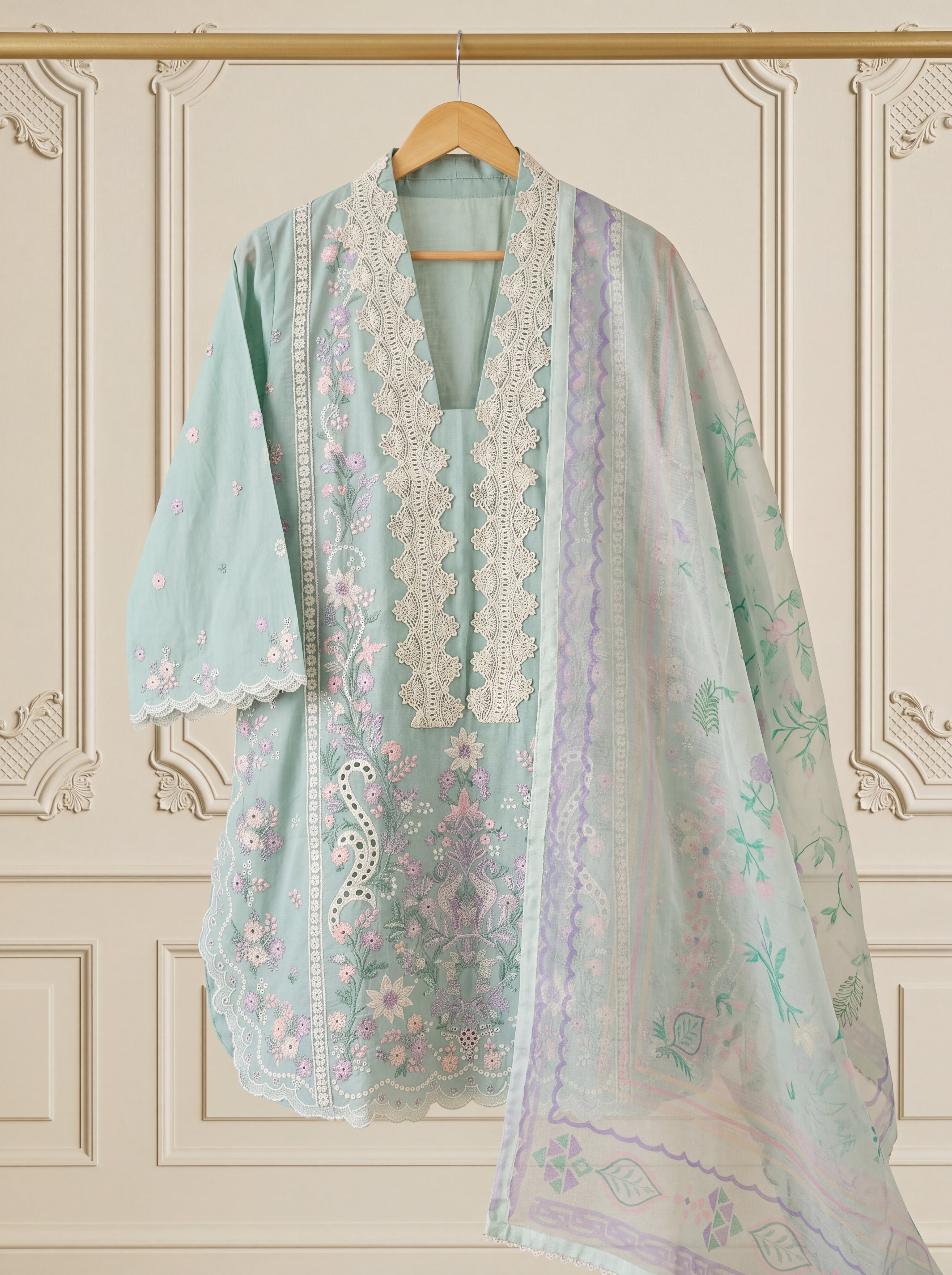 Celestia Mint – Embroidered Luxury Lawn 3 Piece Suit by ANAWA