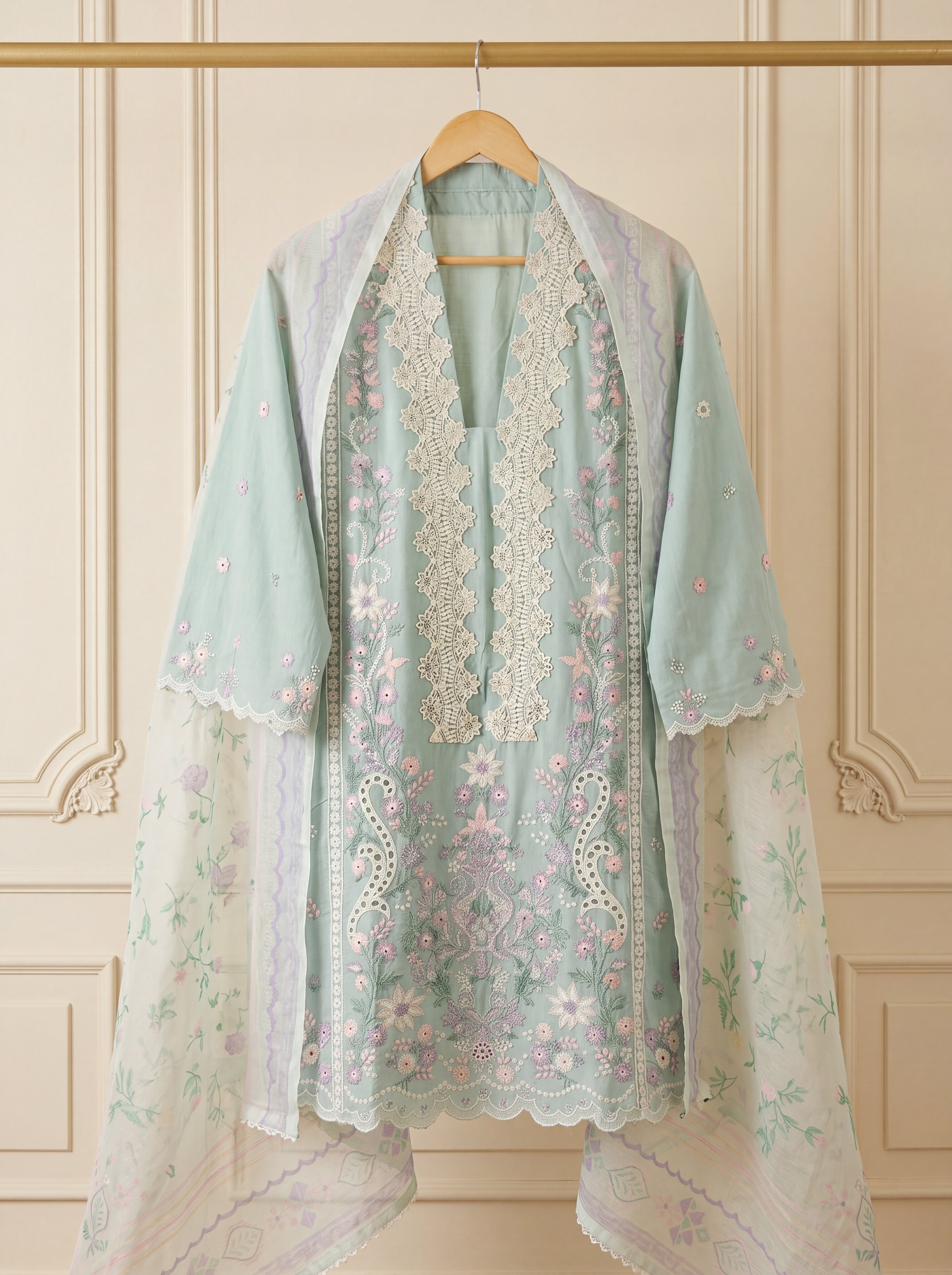 Celestia Mint – Embroidered Luxury Lawn 3 Piece Suit by ANAWA
