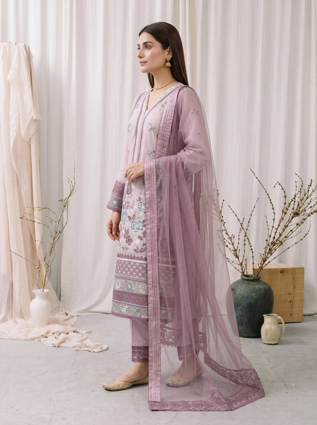 Lilac – Embroidered 3-Piece Khadi Net Suit by ANAWA