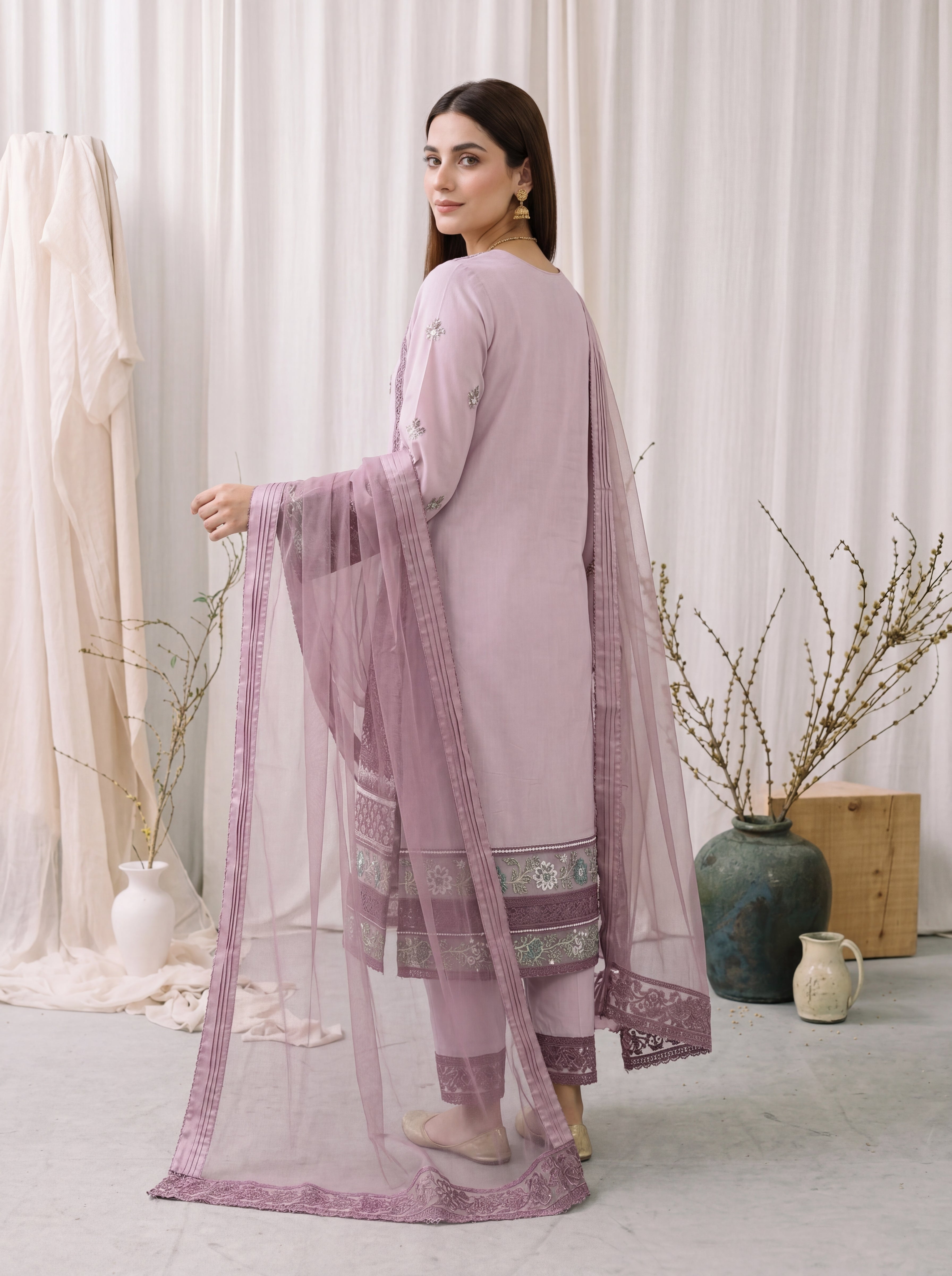 Lilac – Embroidered 3-Piece Khadi Net Suit by ANAWA
