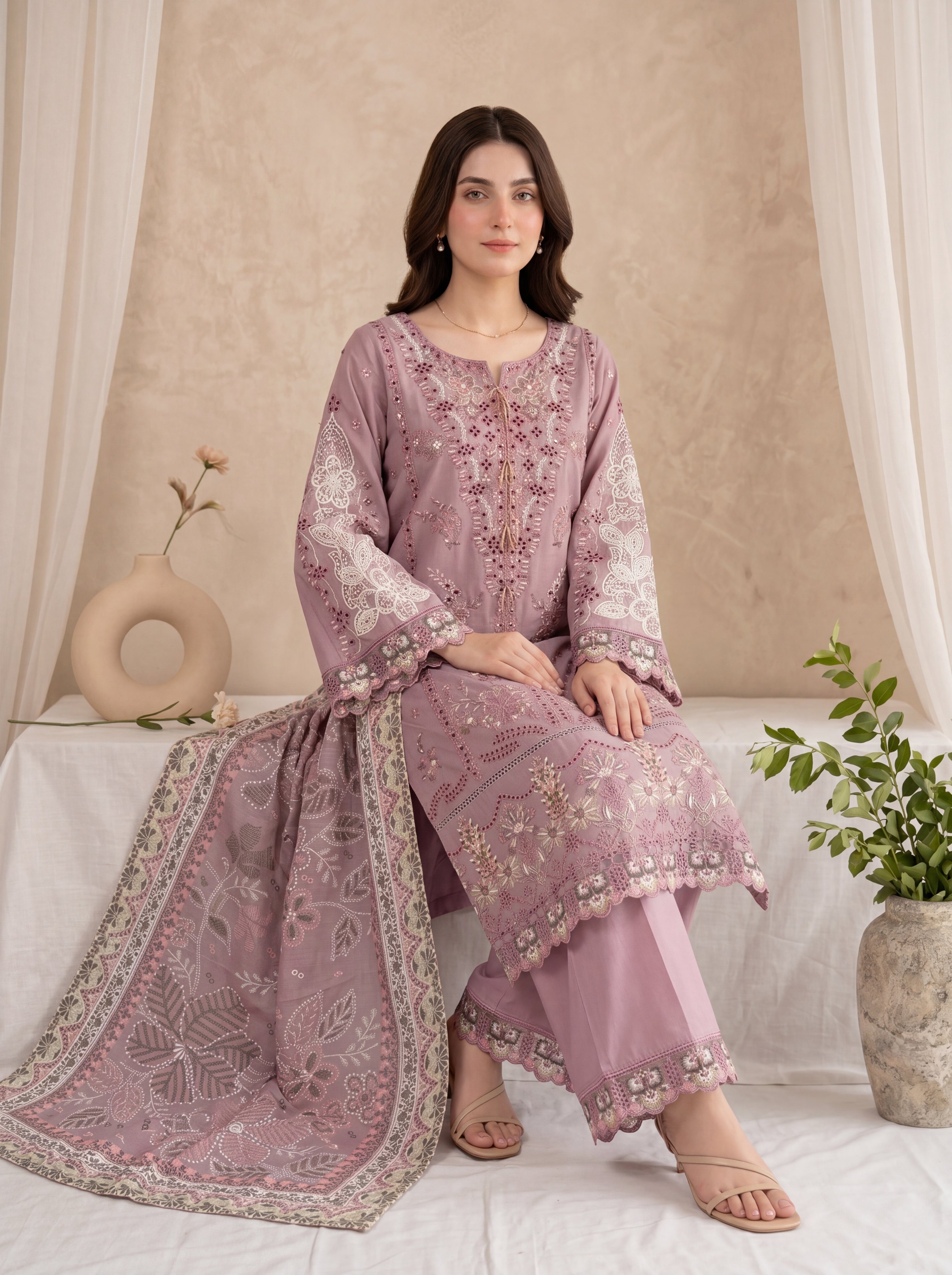 Mehtab – Mauve Embroidered 3-Piece Cotton Lawn Suit by ANAWA